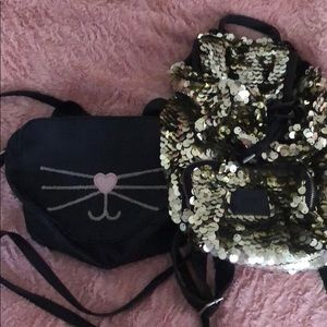 Mini sequin backpack, cat crossbody bag